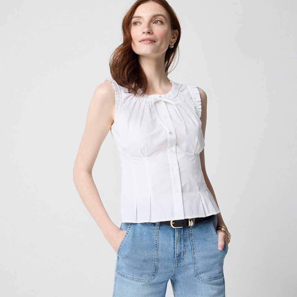 NWT J.Crew Factory Ruffleneck Tie-neck Top - Picture 2 of 6
